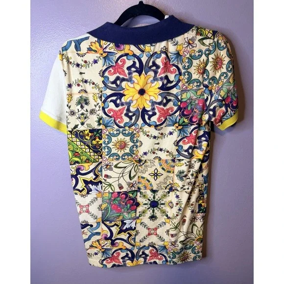 AKOO Mens Polo‎ Shirt Size S Colorful Preppy Embroidered Unique Multocolor - Picture 5 of 9